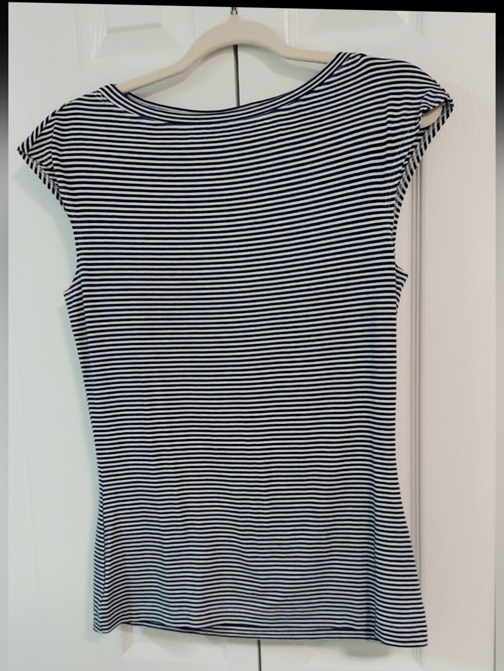 St John Tee, Size Small, Striped, Stretch, Navy Blue & White